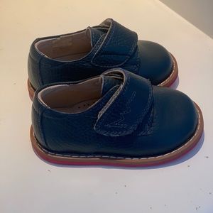 Elephantito navy leather Velcro shoes.